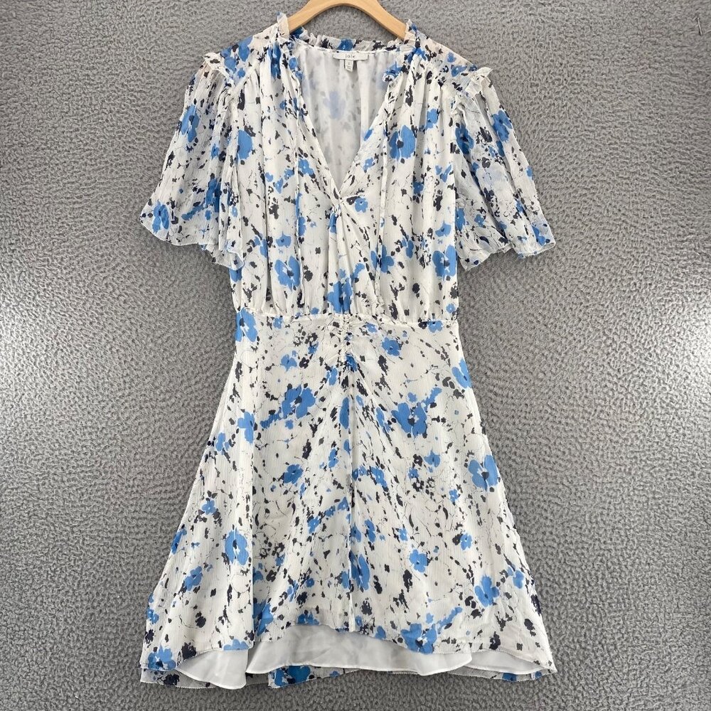 Joie White Mini Dress with Blue and Black Floral Print